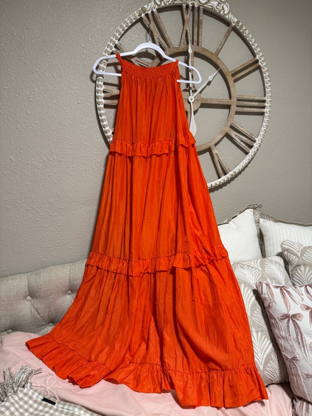 Bright Orange Tiered Maxi Dress with pockets!!